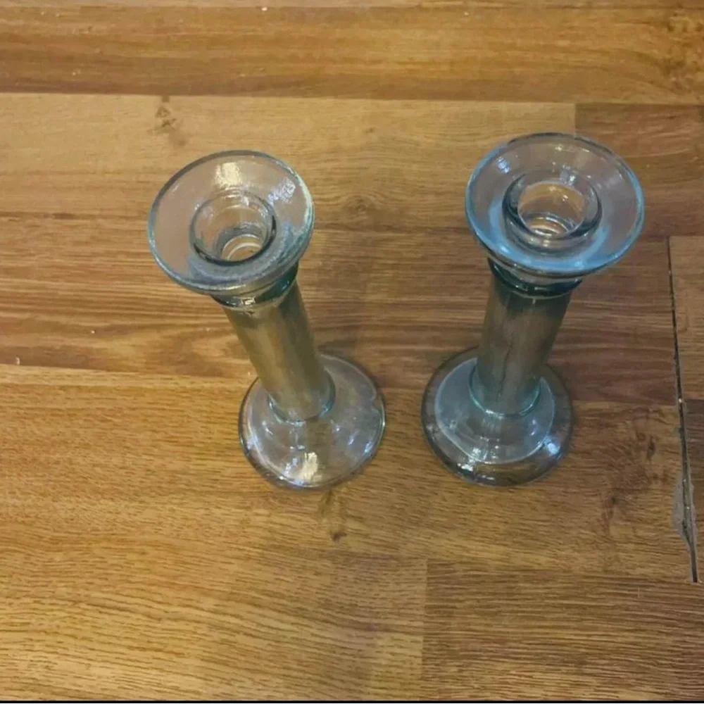 Hand blown recycled green glass candlesticks, recycled art, set of 2